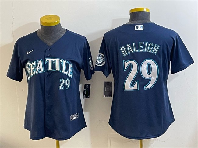 Youth Navy Seattle Mariners #29 Cal Raleigh Cool Base Stitched Baseball Jersey